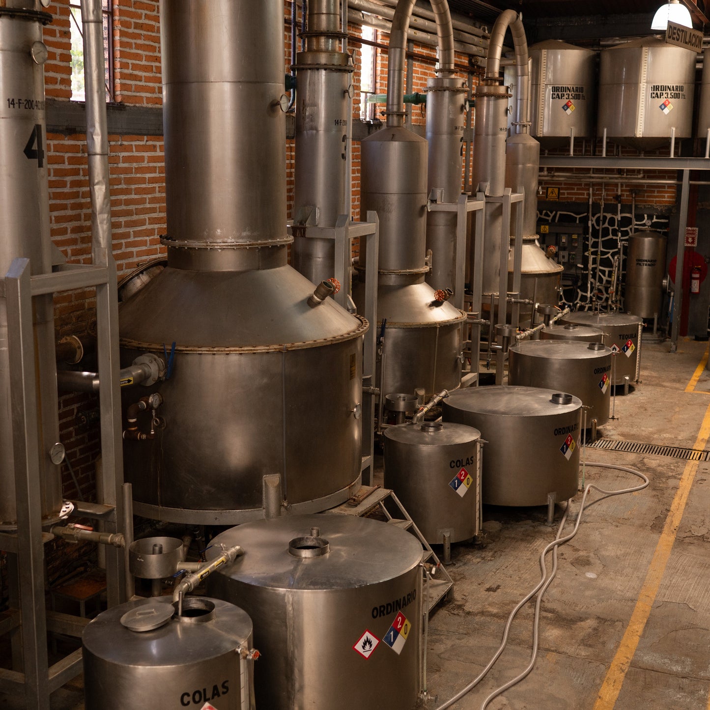 Distillery with stainless steel alabiques.